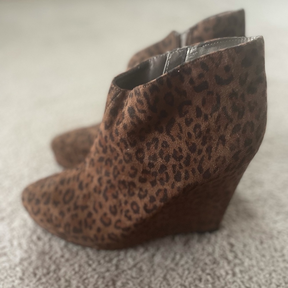 Leopard Wedge Booties Size 10